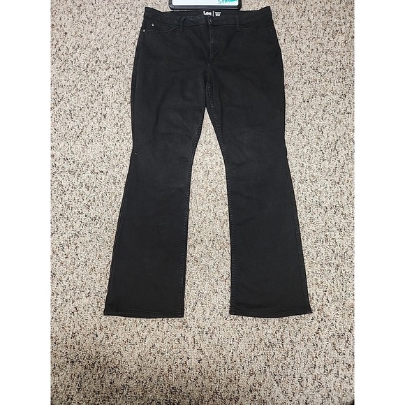 Lee Jeans Womens 18 Dark Black Denim Pants Mid Rise Boot Cut Flare Stretch Flex - Picture 2 of 8